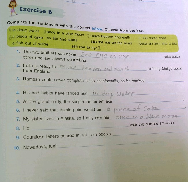 Exercise B Complete the sentences with the | StudyX