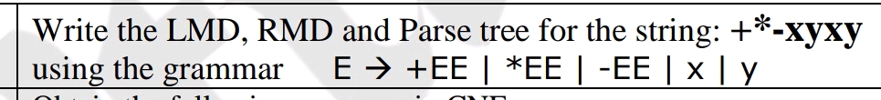 Write the LMD RMD and Parse tree for the