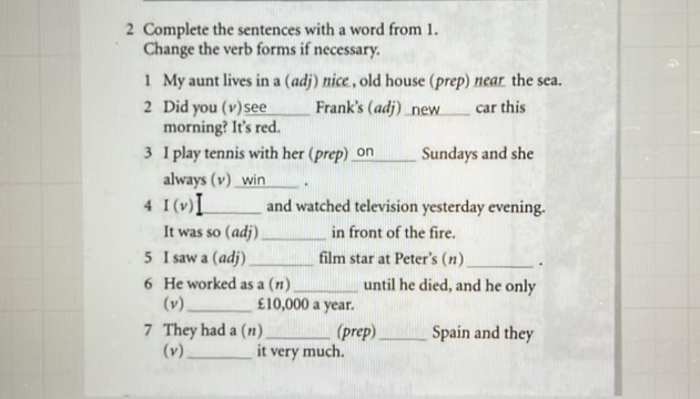 2 Complete the sentences with a word from 1 | StudyX