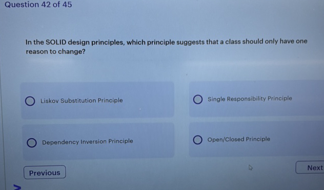 Question 42 of 45 In the SOLID design | StudyX
