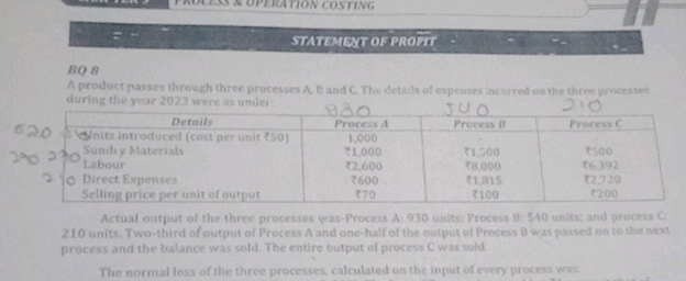 BQ 8 STATEMENT OF PROPIT A product passes | StudyX