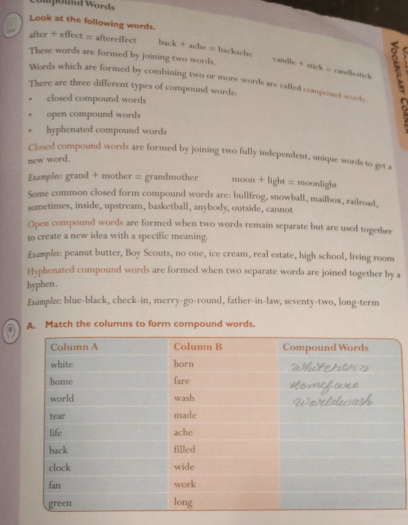 A Match the columns to form compound words | StudyX