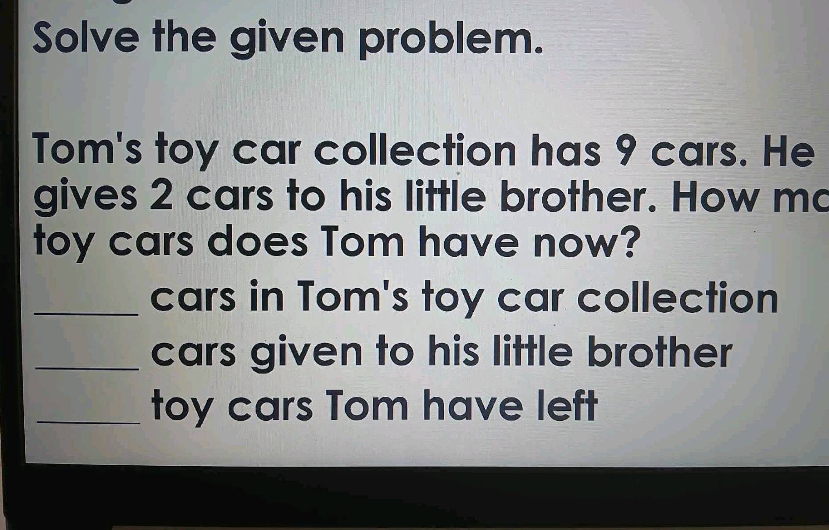 Solve the given problem Toms toy car | StudyX