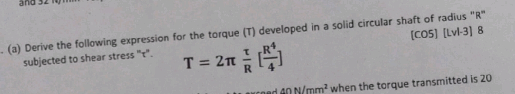 Torque Expression (a) Derive the following expression for the | StudyX
