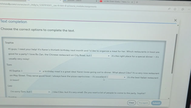 Text completion Choose the correct options