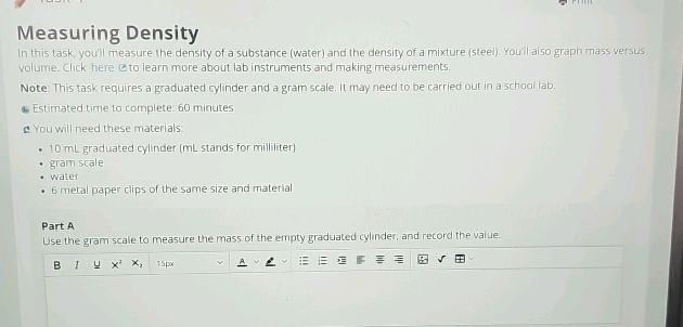 Measuring Density In this task youll measure