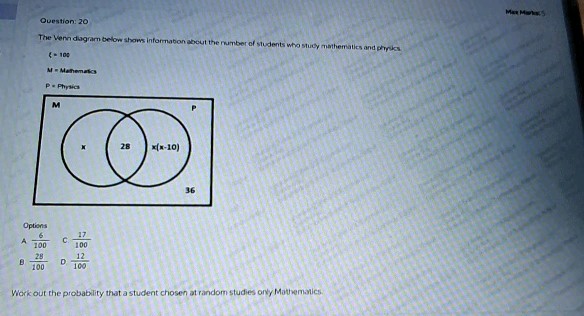 Question 20 The Venn diagram below shows | StudyX