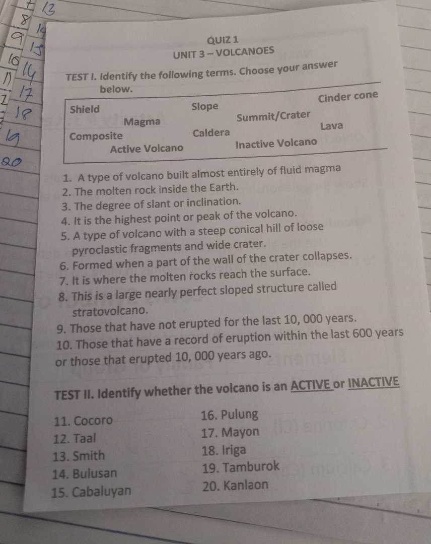 QUIZ 1 UNIT 3 -- VOLCANOES TEST I Identify | StudyX