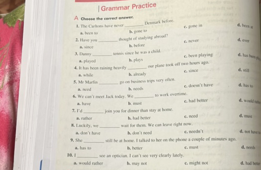 Grammar Practice A Choose the correct answer | StudyX