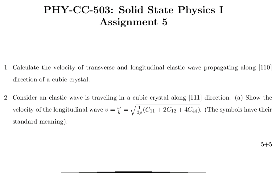 PHY-CC-503 Solid State Physics I Assignment | StudyX