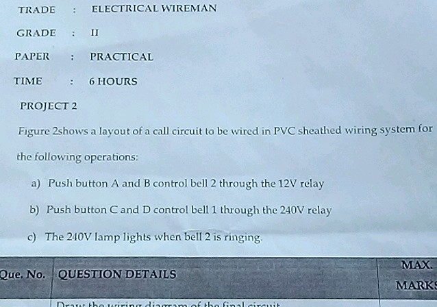 TRADE ELECTRICAL WIREMAN GRADE II PAPER | StudyX