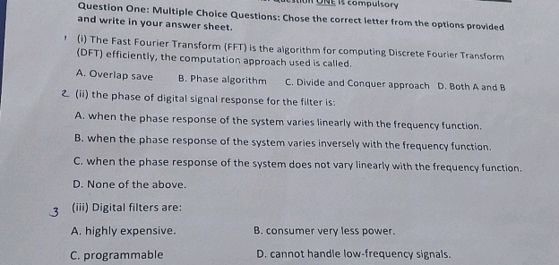 Question One Multiple Choice Questions | StudyX
