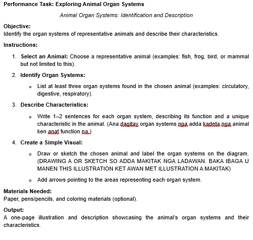 Performance Task Exploring Animal Organ | StudyX
