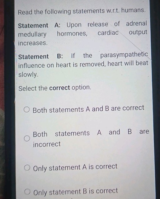 Read the following statements wrt humans | StudyX
