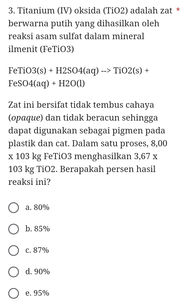 3 Titanium (IV) oksida (TiO2) adalah zat | StudyX