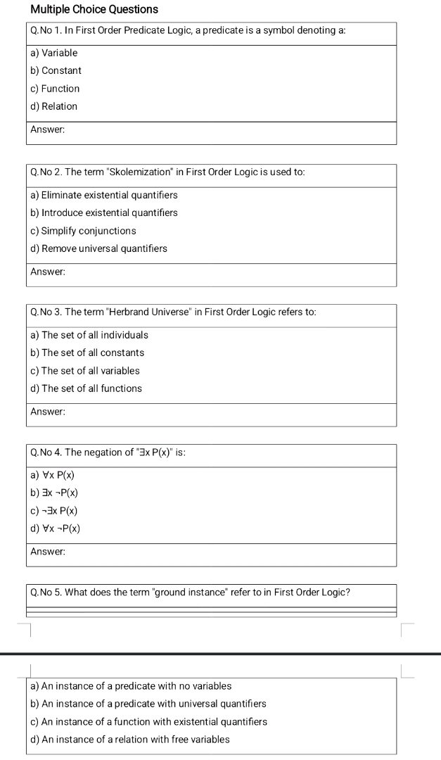 Multiple Choice QuestionsQ No 1 In First | StudyX