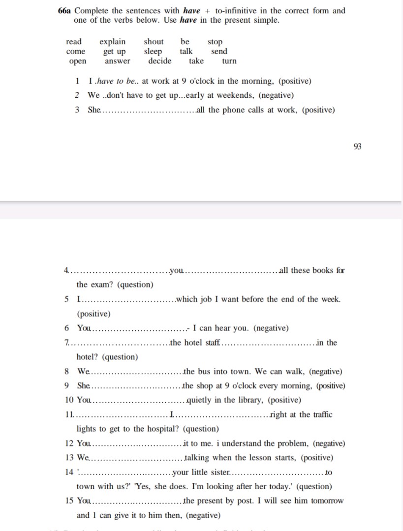 66a Complete the sentences with have + | StudyX