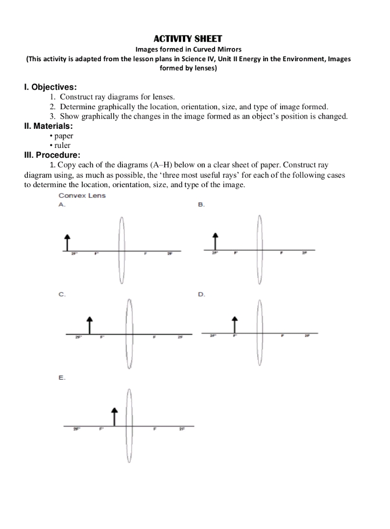 ACTIVITY SHEETImages formed in Curved | StudyX