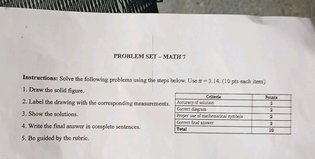 PROBLEM SET - MATH 7 Instructions Solve the | StudyX