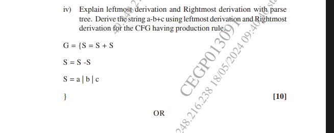 iv) Explain leftmost derivation and