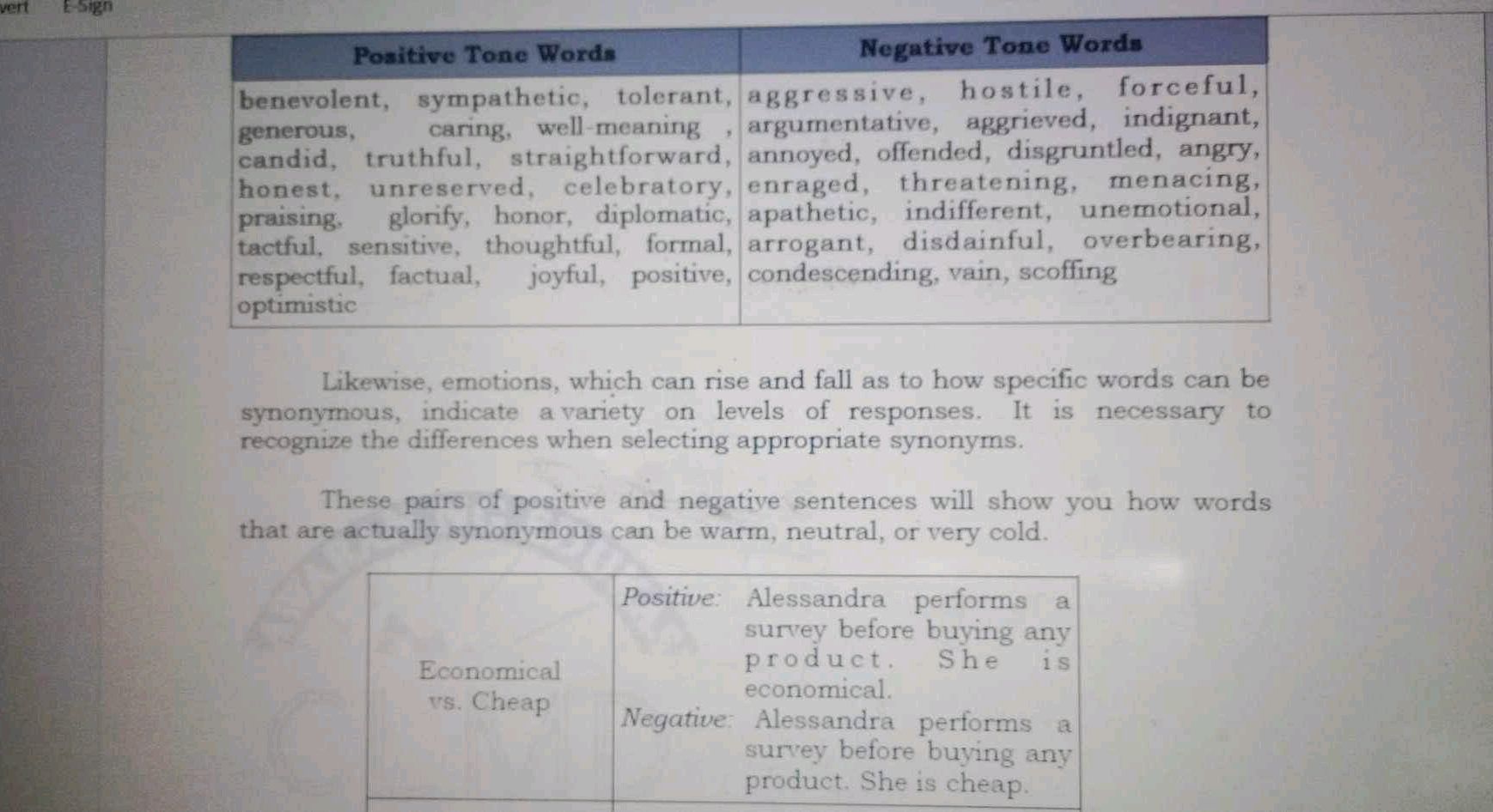 Positive Tone Words Negative Tone Words | StudyX