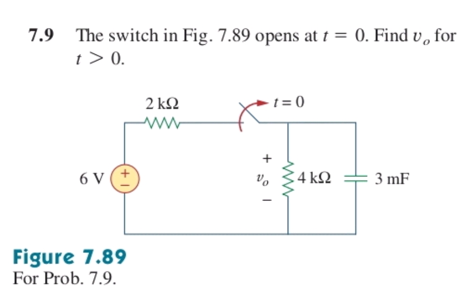 79 The switch in Fig 789 opens at t = 0 Find