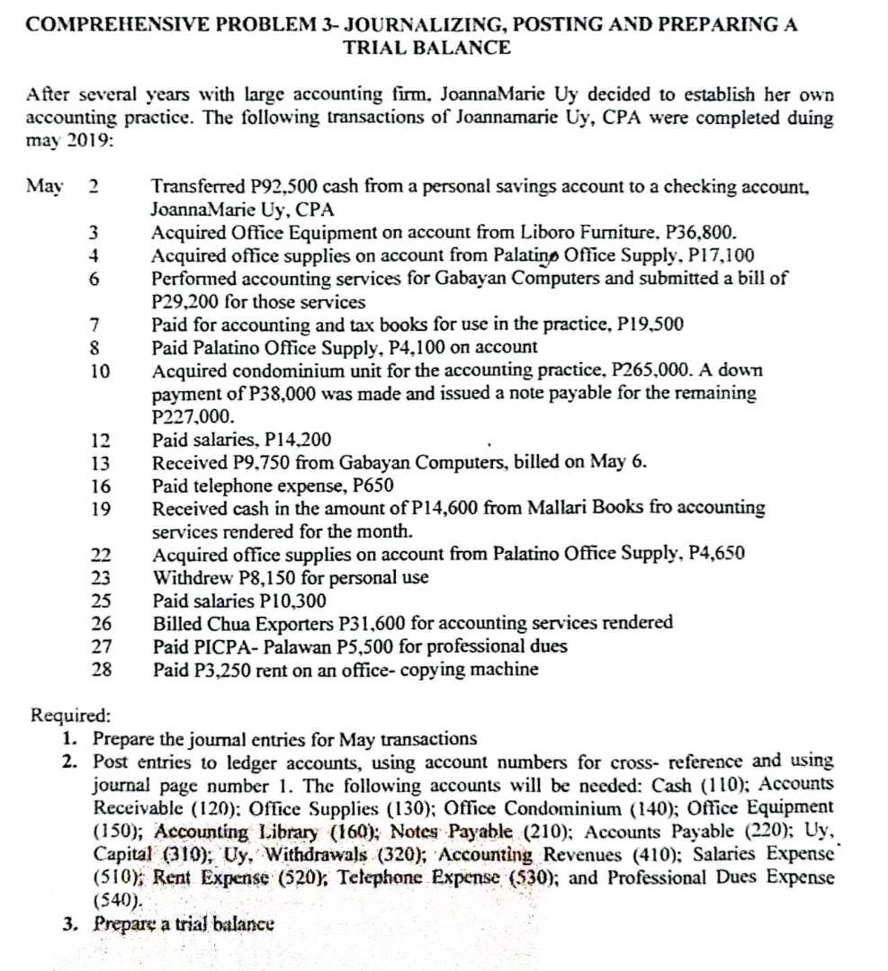 COMPREHENSIVE PROBLEM 3- JOURNALIZING | StudyX