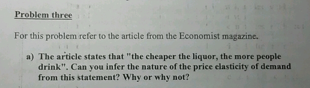Problem three For this problem refer to the