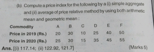 Compute a price index for the following by (a) Simple aggregative ...