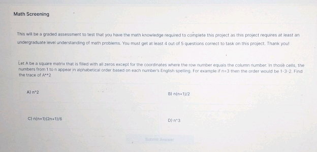 Math Screening This will be a graded | StudyX
