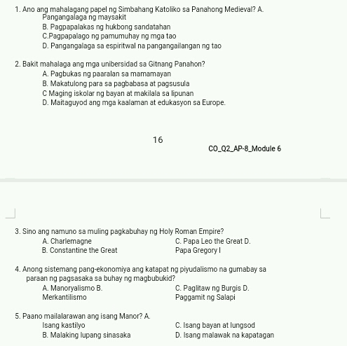 1 Ano ang mahalagang papel ng Simbahang | StudyX