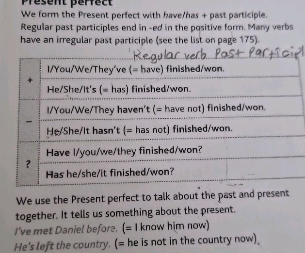 We form the Present perfect with have/has + | StudyX