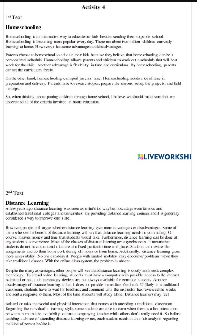 Activity 4 1st Text Homeschooling | StudyX