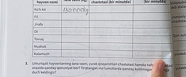 hayvon nomi Kok kit Fil Jirafa Ot Tovuq | StudyX