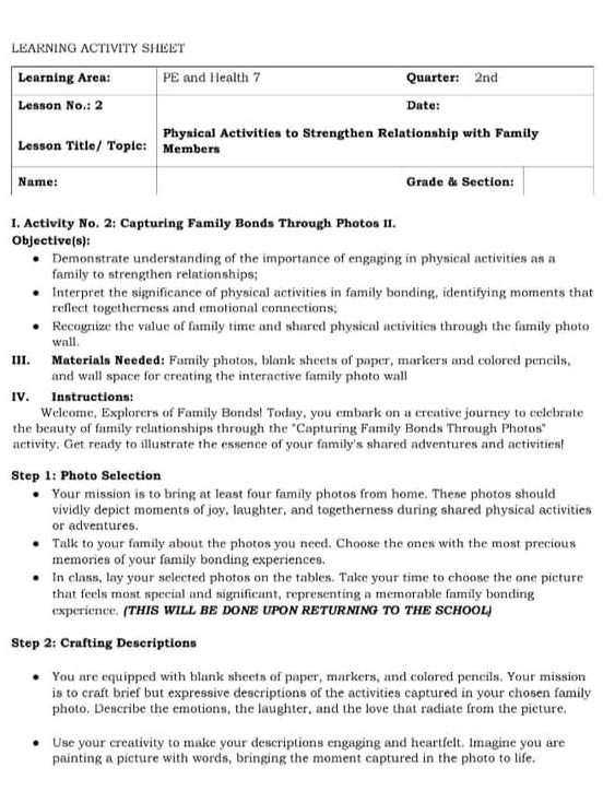 LEARNING ACTIVITY SHEET Learning Area PE and | StudyX
