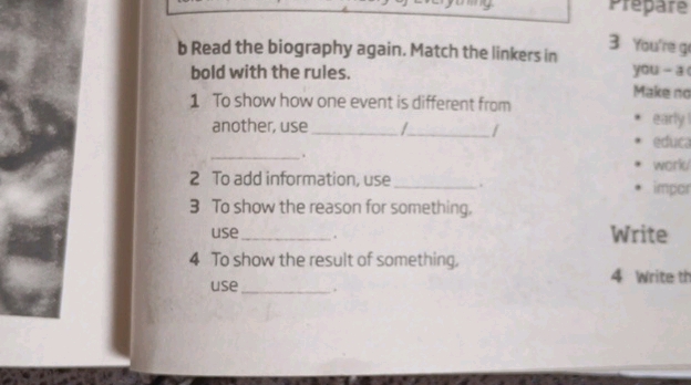 b Read the biography again Match the linkers | StudyX