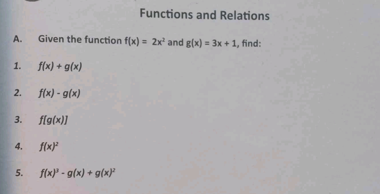 Functions and Relations A Given the function
