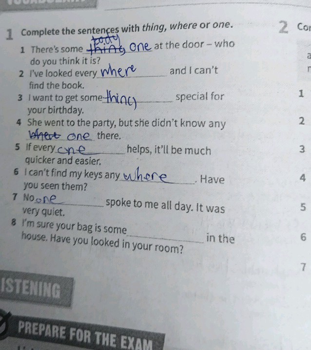 1 Complete the sentences with thing where or | StudyX