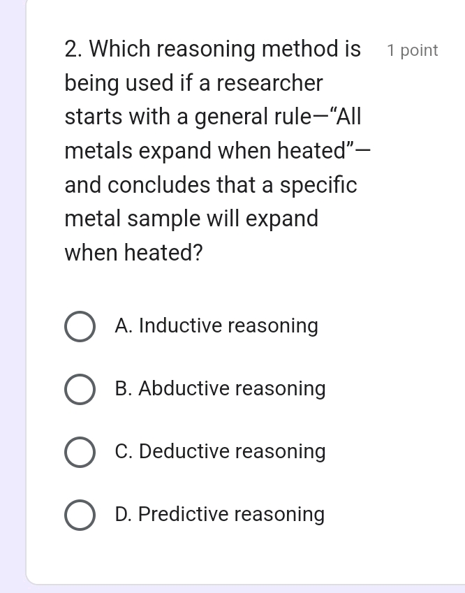 2 Which reasoning method is 1 point being