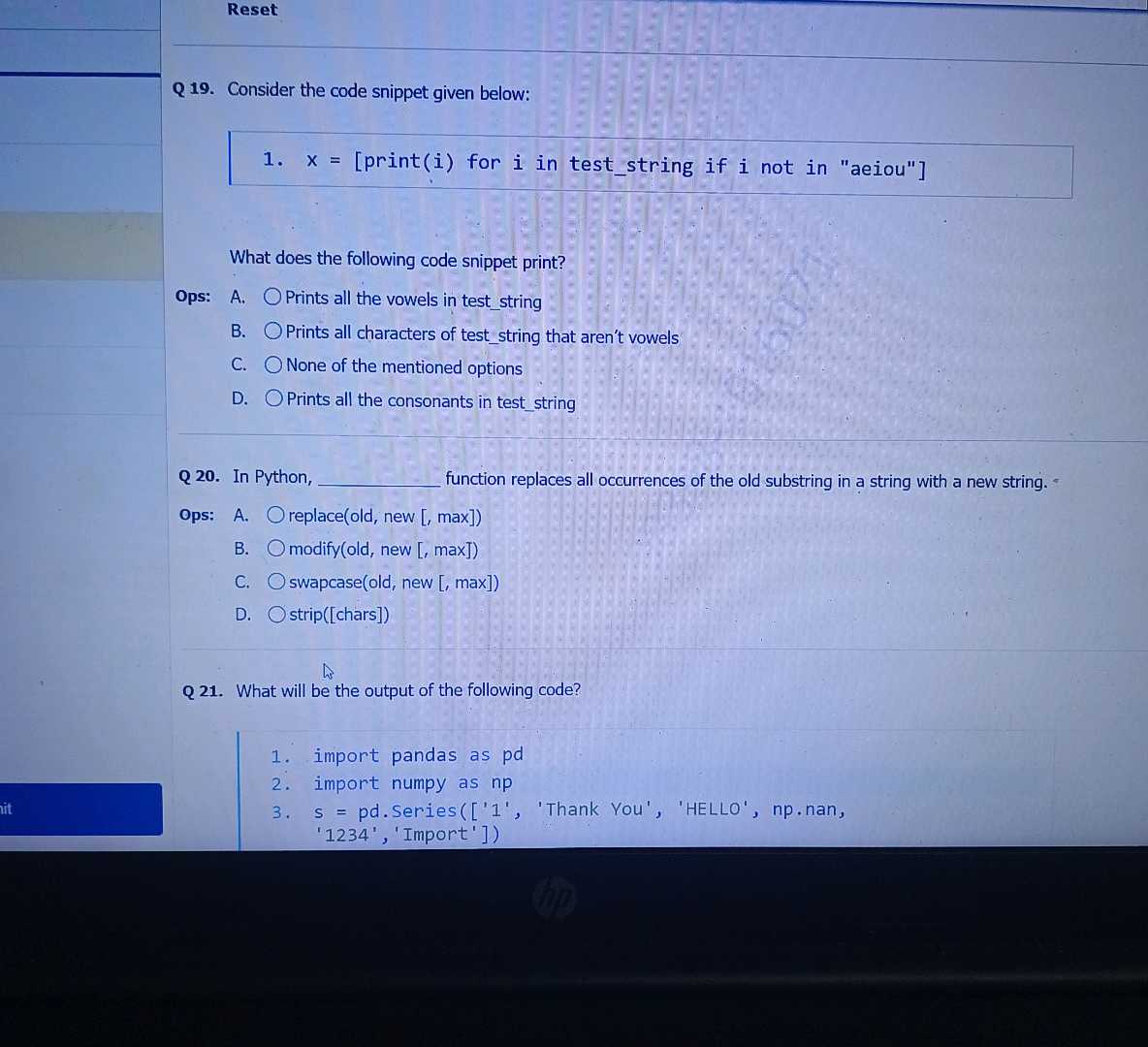 Q 19 Consider the code snippet given below 1 | StudyX