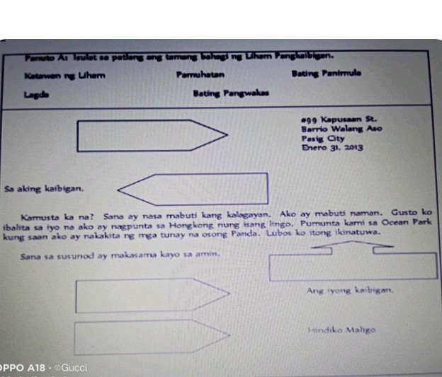 Panuto A Isulat sa patlang ang tamang bahagi | StudyX