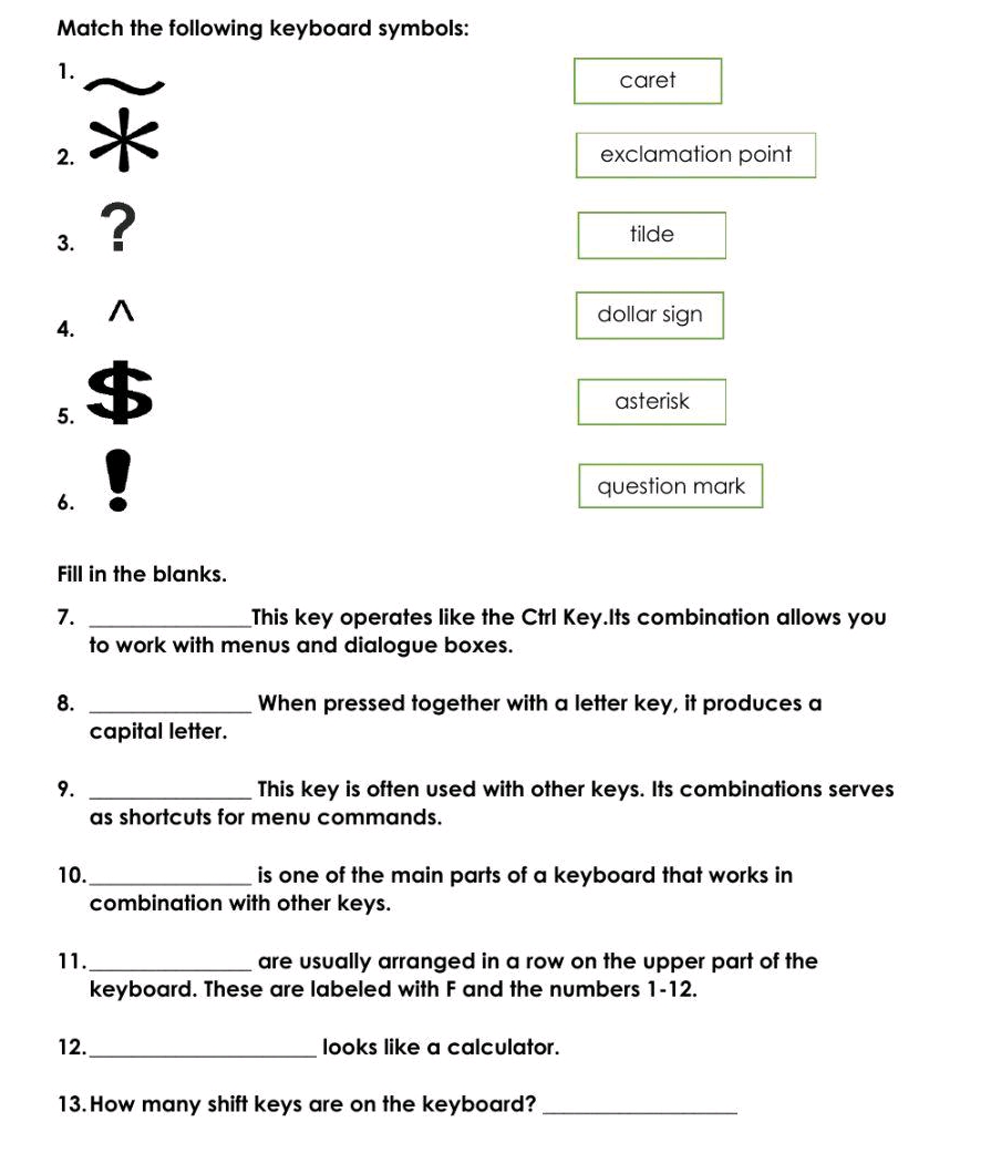 Match the following keyboard symbols 1 caret | StudyX