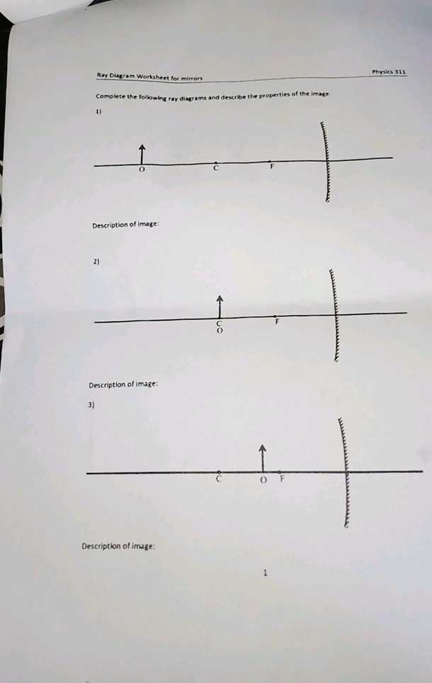 Ray Diagram Worksheet for mirrors Complete