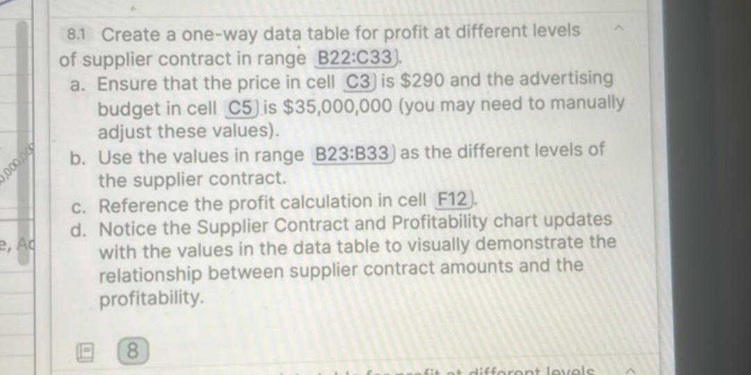 1way Datatable 81 Create a one-way data table for profit | StudyX