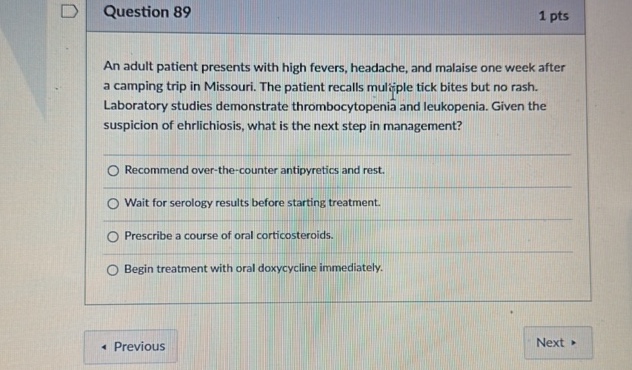 Question 89 1 pts An adult patient presents | StudyX