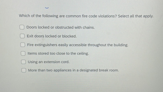 Which of the following are common fire code | StudyX