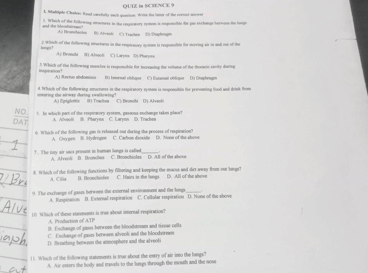 QUIZ in SCIENCE 9 L Multiple Choice Read | StudyX