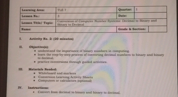 Learning Area TLE 7 Quarter 1 Lesson Ne 3 | StudyX