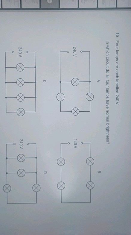 10 Four lamps are each labelled 240 V In | StudyX