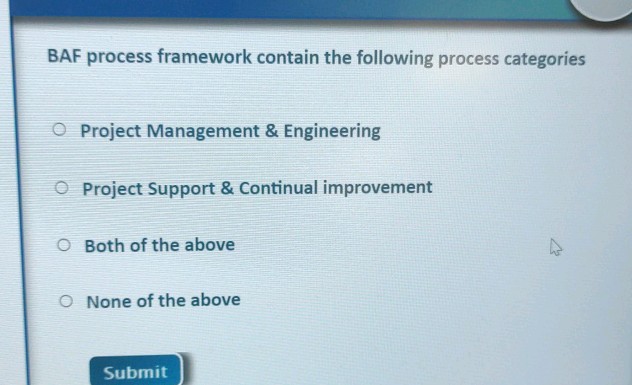 BAF process framework contain the following | StudyX